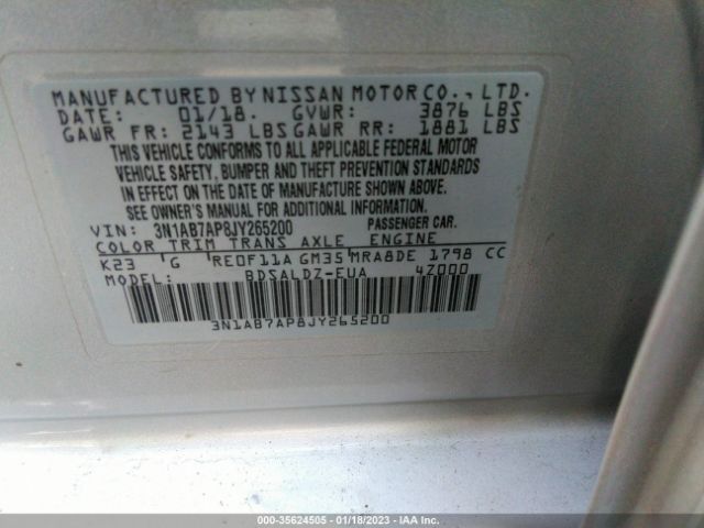 3N1AB7AP8JY265200 Nissan SENTRA SV