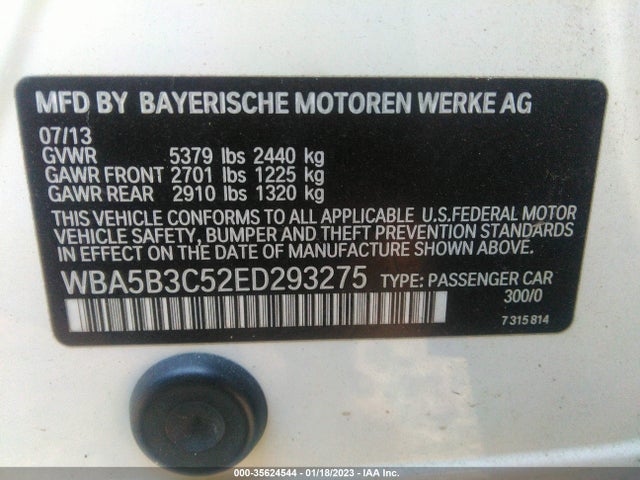 BMW 5 Series 535i Xdrive 2014 WBA5B3C52ED293275 Image 9