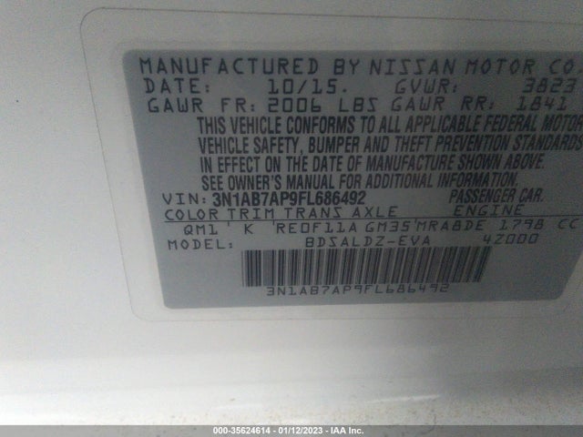 2015 NISSAN SENTRA SV VIN: 3N1AB7AP9FL686492