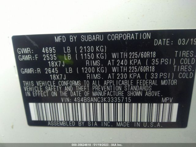 4S4BSANC3K3335715 Subaru Outback Limited