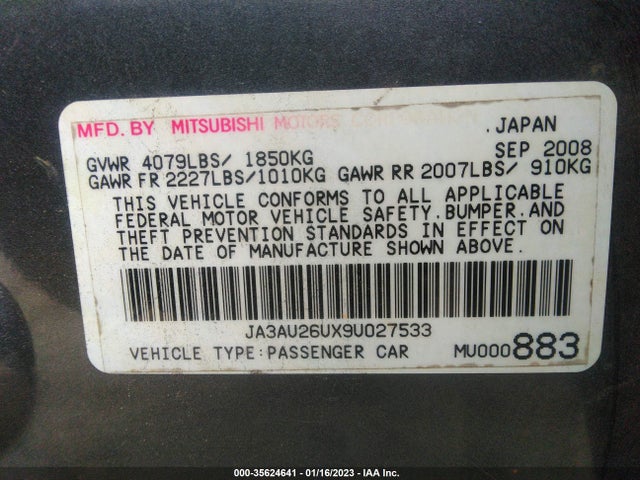 JA3AU26UX9U027533 Mitsubishi LANCER ES