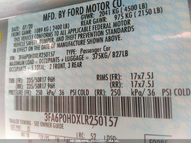 Ford FUSION SE 2020 3FA6P0HDXLR250157 Image 9