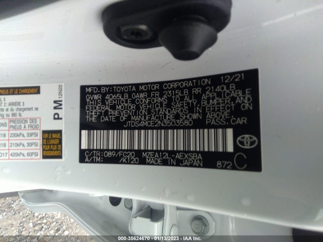 2022 TOYOTA COROLLA SE/SE NIGHTSHADE/APEX SE VIN: JTDS4MCE2N3503580