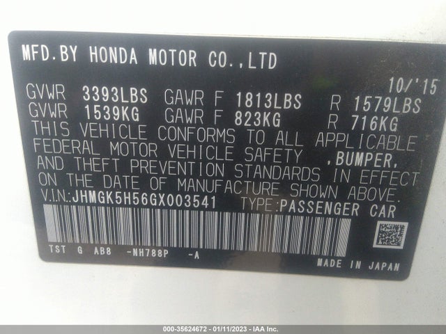 2016 Honda Fit, VIN: JHMGK5H56GX003541