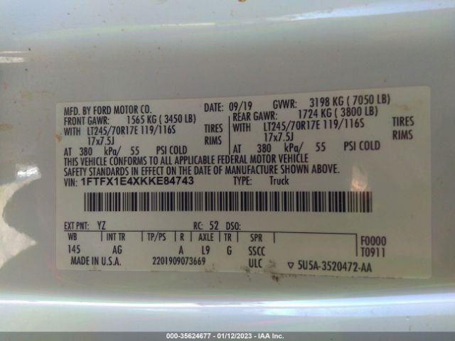 1FTFX1E4XKKE84743 Ford F-150 Xl/xlt/lariat