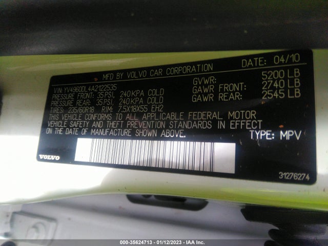 Volvo Xc60 3.2l 2010 YV4960DL4A2122535 Image 10