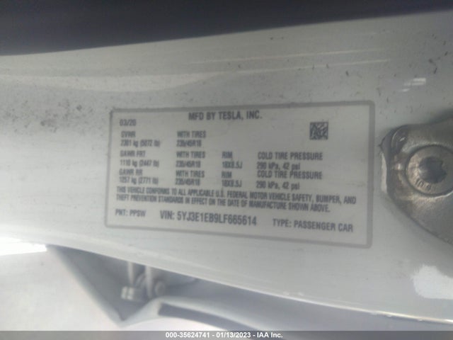 Tesla MODEL 3 2020 5YJ3E1EB9LF665614 Image 10