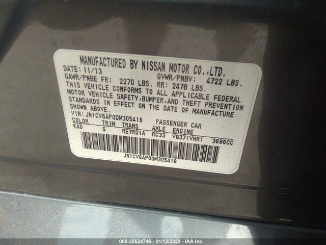 2013 INFINITI G37 SEDAN JOURNEY VIN: JN1CV6AP0DM305416