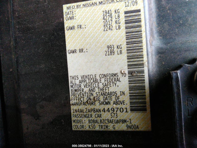 2010 NISSAN ALTIMA VIN: 1N4AL2AP8AN449701