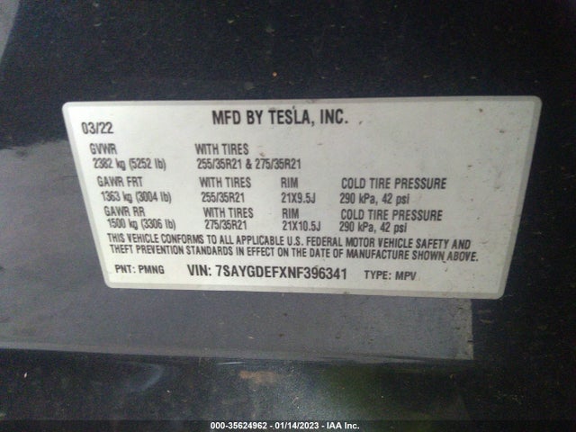 Tesla Model Y Performance 2022 7SAYGDEFXNF396341 Image 9