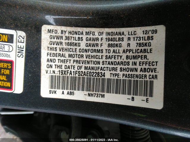 Honda CIVIC SDN 2010 19XFA1F52AE022834 Image 11