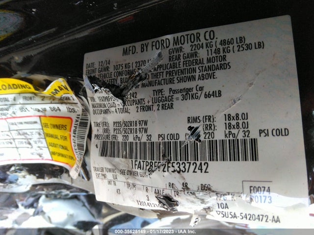 2015 FORD MUSTANG GT PREMIUM VIN: 1FATP8FF2F5337242