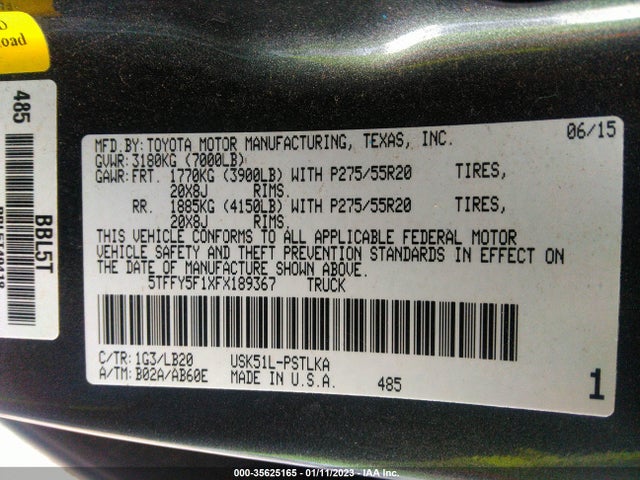 2015 Toyota Tundra, VIN: 5TFFY5F1XFX189367