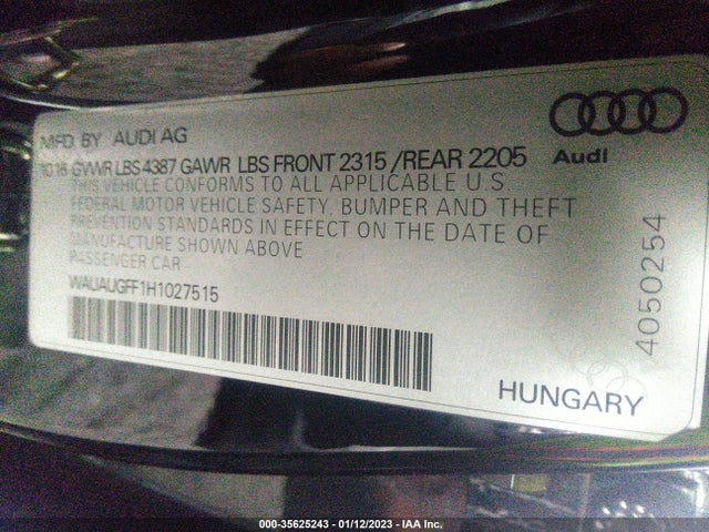 2017 Audi A3, VIN: WAUAUGFF1H1027515