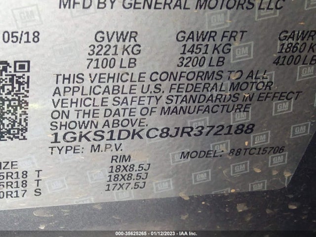 2018 GMC Yukon, VIN: 1GKS1DKC8JR372188