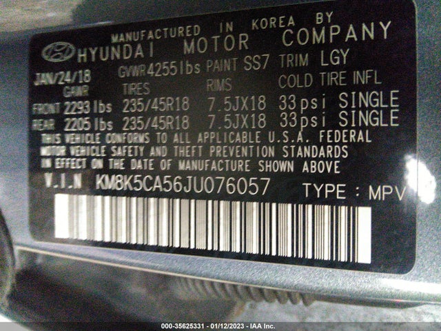 2018 Hyundai Kona, VIN: KM8K5CA56JU076057