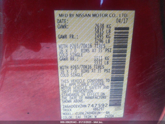 Nissan Frontier Sv V6 2017 1N6AD0EV2HN747592 Image 10