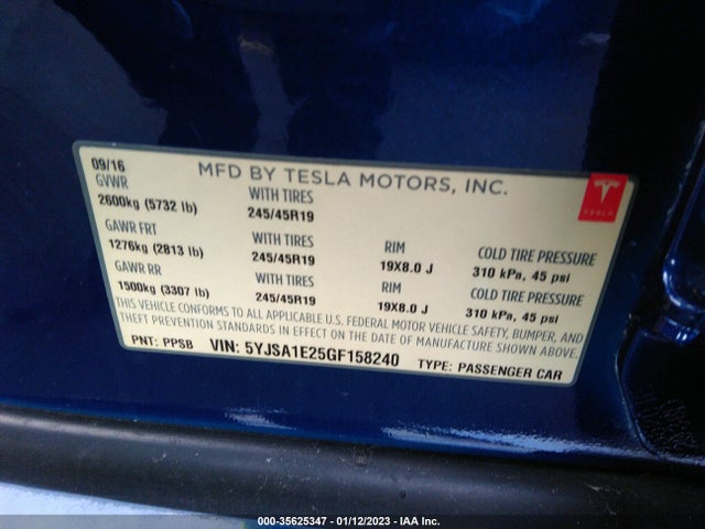 Tesla Model S 90d/70d/75d/60d/85d 2016 5YJSA1E25GF158240 Image 11