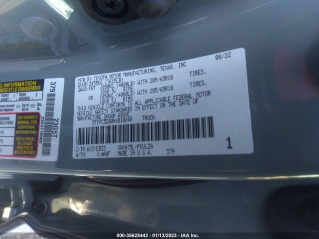 2022 Toyota Tundra, VIN: 5TFPC5DB0NX010248