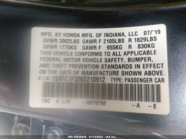 Honda Civic Sedan Ex 2019 19XFC1F32KE210912 Image 9