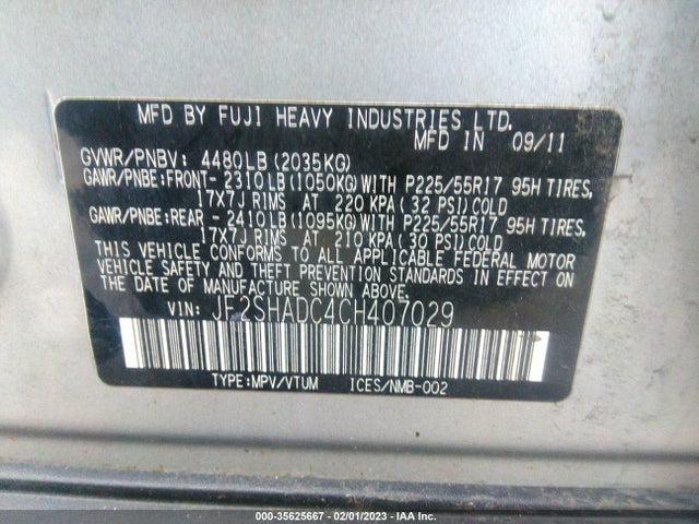 2012 SUBARU FORESTER 2.5X PREMIUM VIN: JF2SHADC4CH407029