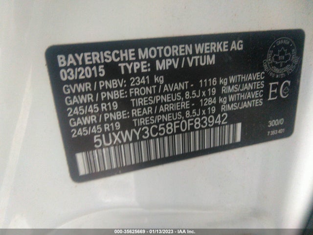 2015 BMW X3, VIN: 5UXWY3C58F0F83942