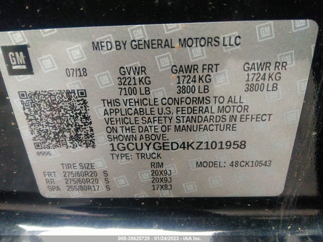 2019 Chevrolet Silverado 1500, VIN: 1GCUYGED4KZ101958