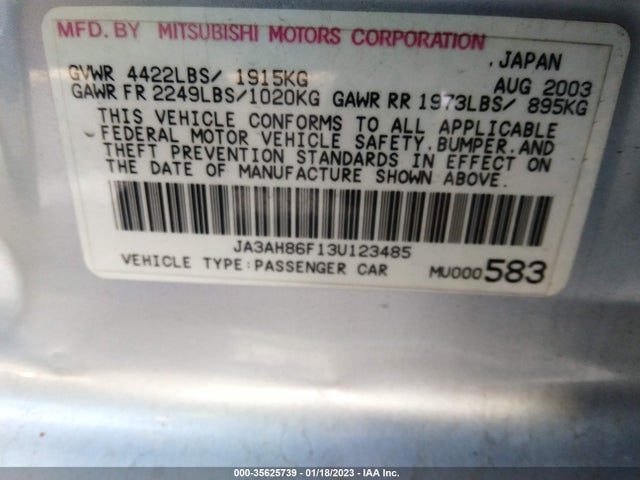 JA3AH86F13U123485 Mitsubishi LANCER EVOLUTION