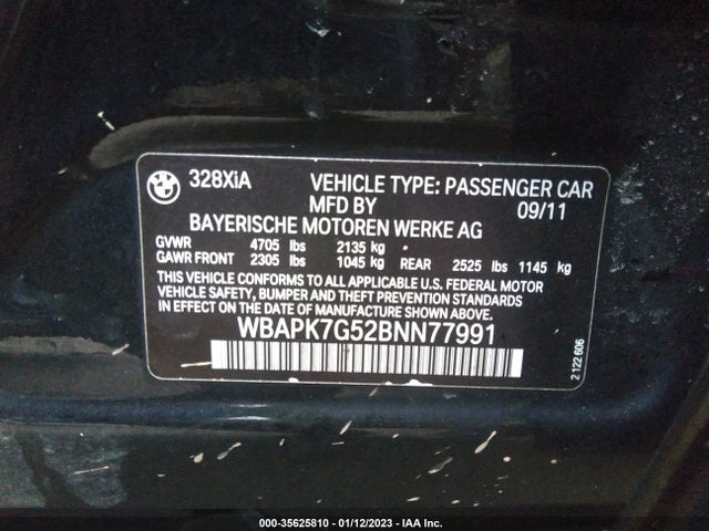 2011 BMW 3 SERIES 328I XDRIVE VIN: WBAPK7G52BNN77991