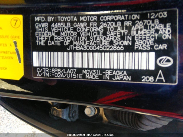 Lexus ES 330 2004 JTHBA30G045022866 Image 11