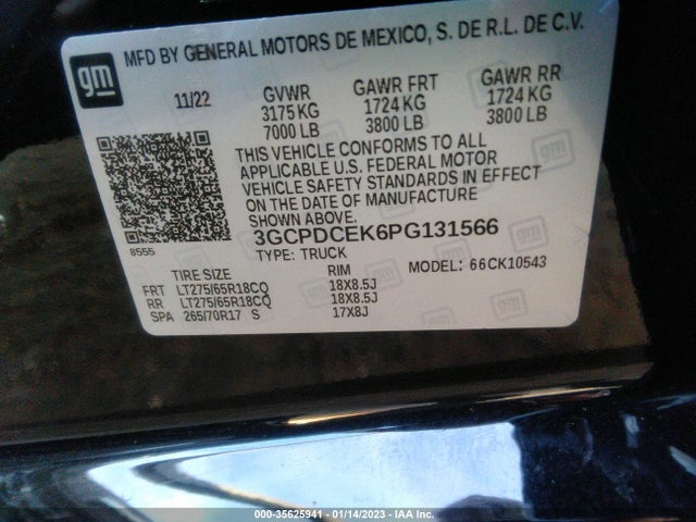 2023 CHEVROLET SILVERADO 1500 CUSTOM TRAIL BOSS VIN: 3GCPDCEK6PG131566
