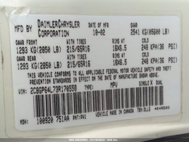 2C8GP64L73R170558 Chrysler Town & Country