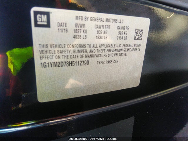 2017 Chevrolet Corvette, VIN: 1G1YM2D78H5112790