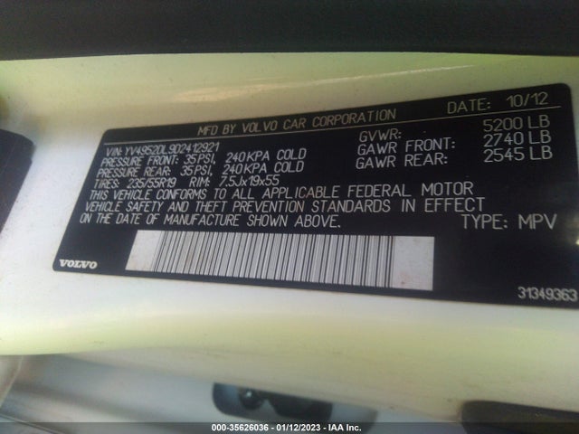 Volvo Xc60 3.2l 2013 YV4952DL9D2412921 Image 9