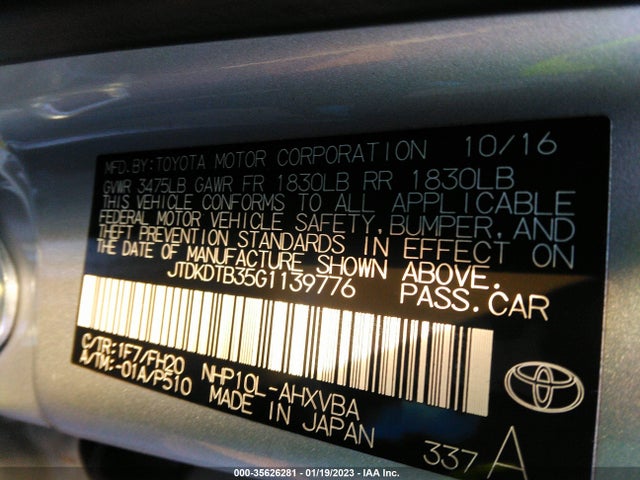2016 Toyota Prius, VIN: JTDKDTB35G1139776