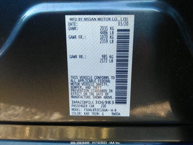 2020 Nissan Leaf, VIN: 1N4AZ1BP1LC306983