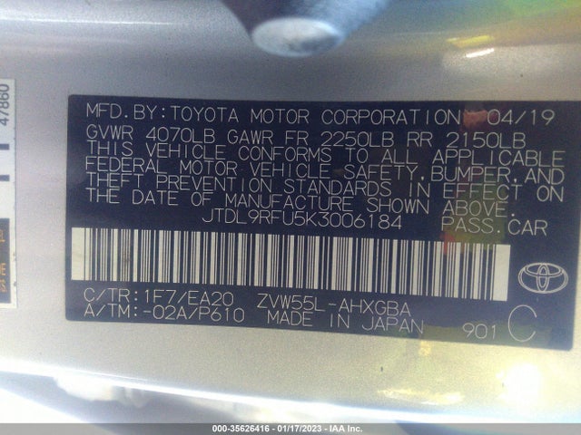 2019 Toyota Prius, VIN: JTDL9RFU5K3006184