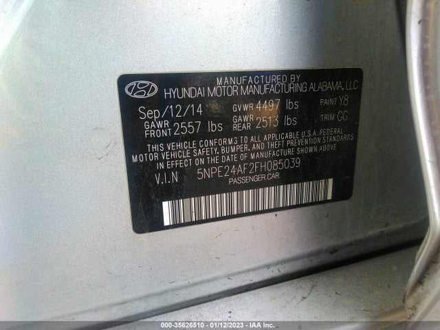 Hyundai Sonata 2.4l Se 2015 5NPE24AF2FH085039 Image 9