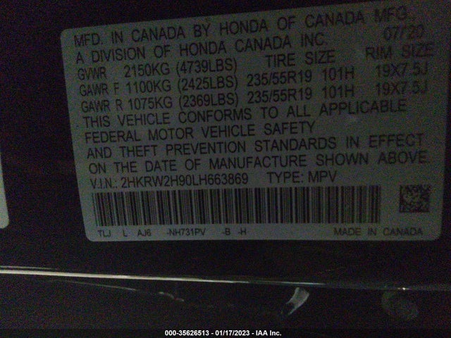 Honda Cr-v Touring 2020 2HKRW2H90LH663869 Image 9