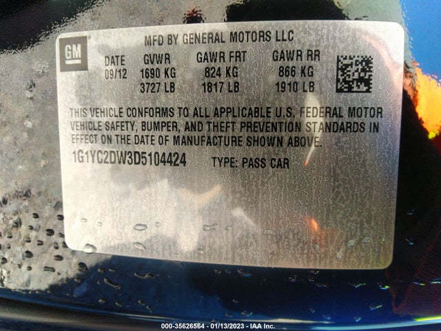 Chevrolet Corvette 3lt 2013 1G1YC2DW3D5104424 Image 9