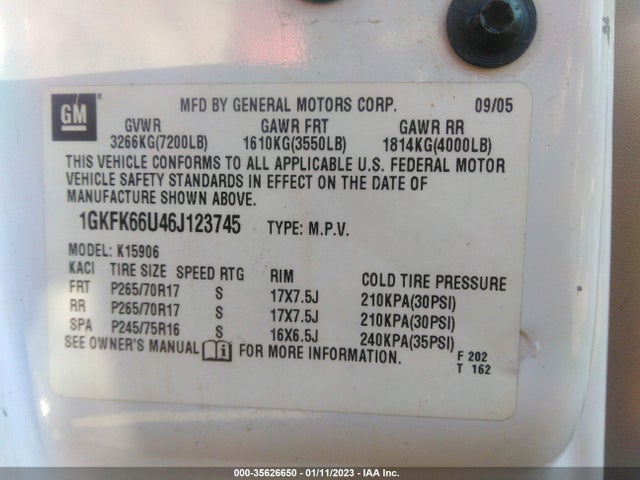 GMC YUKON XL DENALI 2006 1GKFK66U46J123745 Image 10