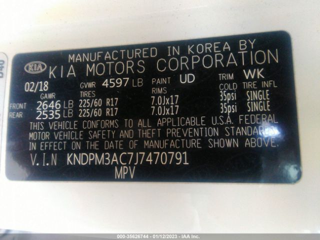KNDPM3AC7J7470791 KIA Sportage Lx