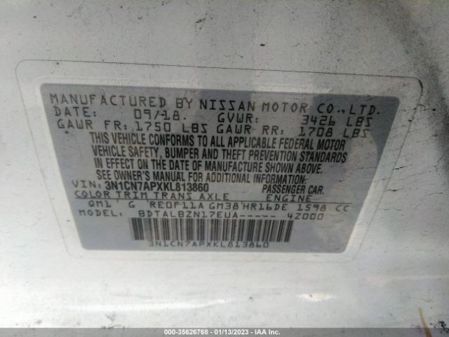 3N1CN7APXKL813860 Nissan Versa Sedan Sv