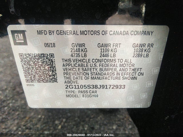 2018 Chevrolet Impala, VIN: 2G1105S38J9172933