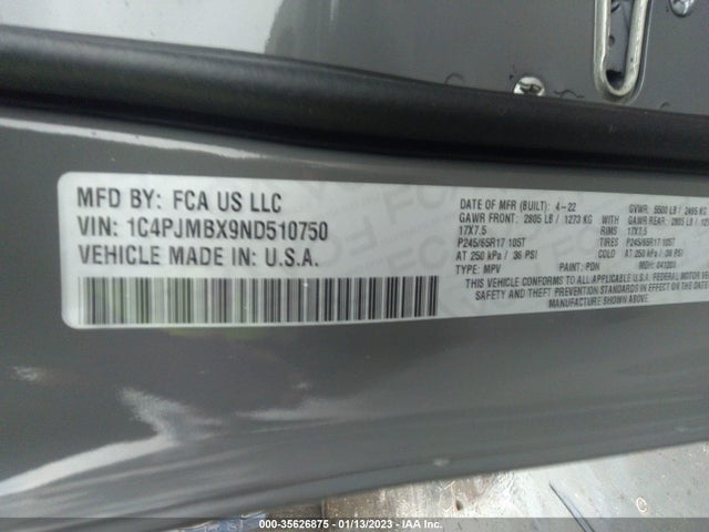 2022 Jeep Cherokee, VIN: 1C4PJMBX9ND510750