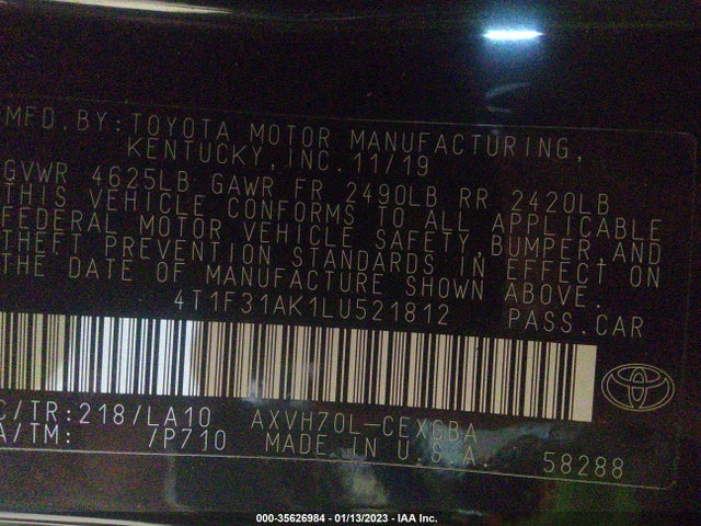 2020 Toyota Camry, VIN: 4T1F31AK1LU521812
