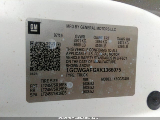 Chevrolet EXPRESS CARGO VAN 2019 1GCWGAFGXK1366075 Image 10