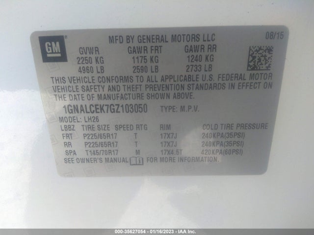 Chevrolet EQUINOX LT 2016 1GNALCEK7GZ103050 Image 10