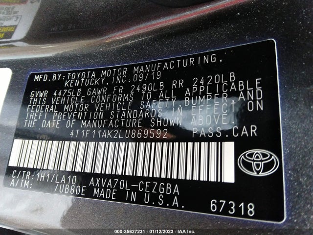 2020 Toyota Camry, VIN: 4T1F11AK2LU869592