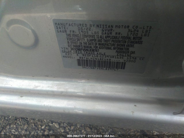 2022 Nissan Versa, VIN: 3N1CN8FV5NL839767